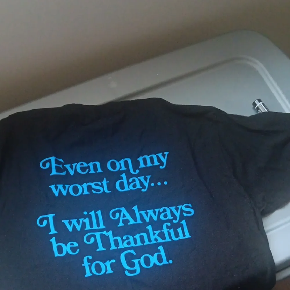 Black T-Shirt with Blue Text - Picture 3 of 5